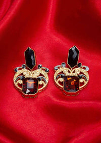 Black and brown crystal stone studded cut out cluster earring only on Kalki