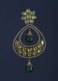 Black And Dark Green Earrings In Floral And Drop Motif With Kundan And Dangling Bead Online - Kalki Fashion