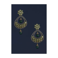 Black And Dark Green Earrings In Floral And Drop Motif With Kundan And Dangling Bead Online - Kalki Fashion