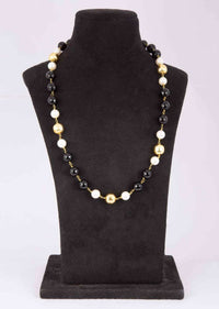 Black And Gold Beaded Necklace Along With White Pearls Online - Kalki Fashion