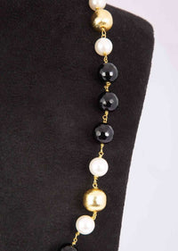 Black And Gold Beaded Necklace Along With White Pearls Online - Kalki Fashion