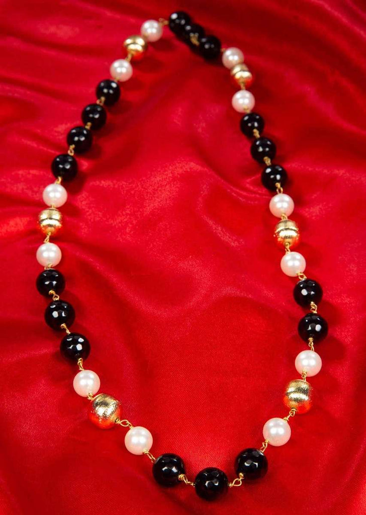 Black And Gold Beaded Necklace Along With White Pearls Online - Kalki Fashion