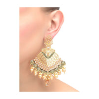 Black And Gold Chandelier Earrings With Tear Drop Dangling Crystal And Pearls Online - Kalki Fashion