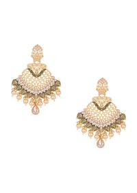 Black And Gold Chandelier Earrings With Tear Drop Dangling Crystal And Pearls Online - Kalki Fashion