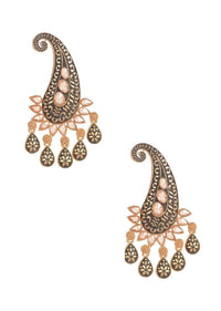 Black And Gold Earrings In Paisley Motif Embellished With Crystals Online - Kalki Fashion