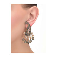 Black And Gold Earrings In Paisley Motif Embellished With Crystals Online - Kalki Fashion
