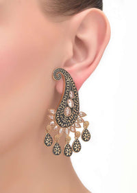 Black And Gold Earrings In Paisley Motif Embellished With Crystals Online - Kalki Fashion