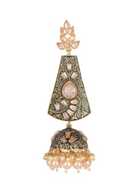 Black And Gold Jhumkas With Abstract Intricate Carving, Crystals And Pearls  Online - Kalki Fashion