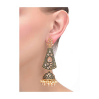 Black And Gold Jhumkas With Abstract Intricate Carving, Crystals And Pearls  Online - Kalki Fashion