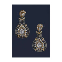 Black And Gold Plated Earrings Designed In Drop Motif With Crystals, Bugle Beads And Stones Online - Kalki Fashion