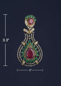 Black And Gold Plated Earrings Designed In Drop Motif With Green And Magenta Crystals, Bugle Beads And Stones Online - Kalki Fashion