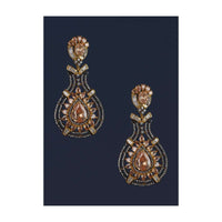 Black And Gold Plated Earrings Designed In Drop Motif With Peach Crystals, Bugle Beads And Stones Online - Kalki Fashion