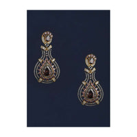 Black And Gold Plated Earrings Designed In Drop Motif With Purple Crystals, Bugle Beads And Stones Online - Kalki Fashion