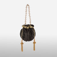 Black And Gold Potli Bag In Silk With Woven Golden Stripes And Cut Dana Embroidery Online - Kalki Fashion