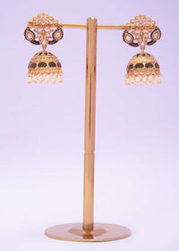 Black and gold shaded jhumkas in peacock motif only on kalki