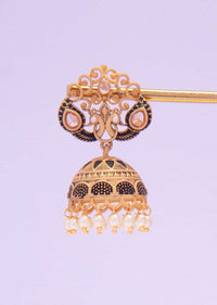 Black and gold shaded jhumkas in peacock motif only on kalki
