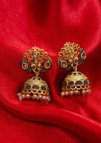 Black and gold shaded jhumkas in peacock motif only on kalki