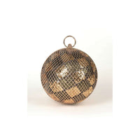 Black And Gold Spherical Clutch With Metallic Net Frame Online - Kalki Fashion