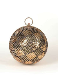 Black And Gold Spherical Clutch With Metallic Net Frame Online - Kalki Fashion