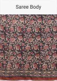 Black And Maroon Saree In Cotton With Batik Printed Floral Jaal Design Online - Kalki Fashion