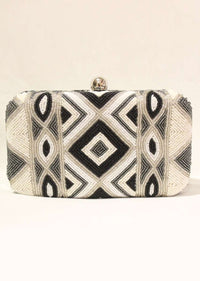 Black And White Box Clutch With Hand Embroidered Cut Dana Work In Geometric Motifs Online - Kalki Fashion