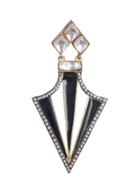 Black And White Party Wear Triangular Earrings With Stones And Kundan Work Online - Kalki Fashion