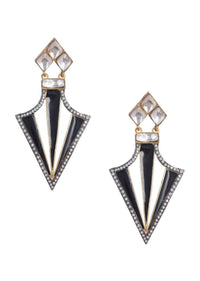 Black And White Party Wear Triangular Earrings With Stones And Kundan Work Online - Kalki Fashion