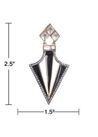 Black And White Party Wear Triangular Earrings With Stones And Kundan Work Online - Kalki Fashion