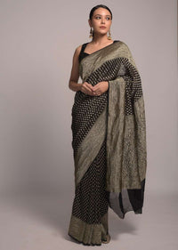 Black Banarasi Saree In Georgette With Woven Leaf Buttis And Paisley Pallu Online - Kalki Fashion