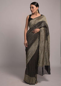 Black Banarasi Saree In Georgette With Woven Leaf Buttis And Paisley Pallu Online - Kalki Fashion