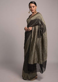 Black Banarasi Saree In Georgette With Woven Leaf Buttis And Paisley Pallu Online - Kalki Fashion