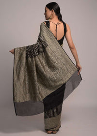 Black Banarasi Saree In Georgette With Woven Leaf Buttis And Paisley Pallu Online - Kalki Fashion