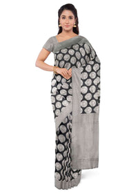 Black Banarasi Saree In Silk With Brocade Blouse Piece Online - Kalki Fashion