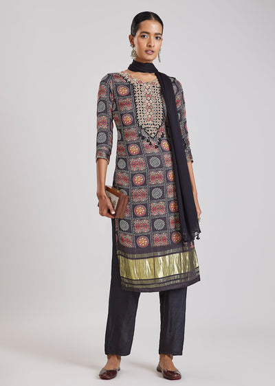 Black Bandhani Kurta Set