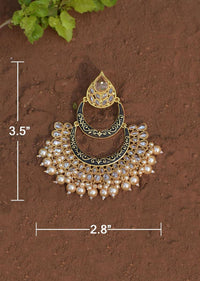 Black Chandbali Earrings With Carved Pattern, Crystals And Dangling Pearls Online - Kalki Fashion