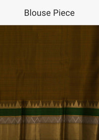 Black chanderi silk saree in weaved butti and temple borde