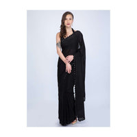 Black chiffon saree with zig zag cut dana embroidered border only on Kalki