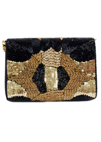 Black Clutch With Hand Embellished Cut Dana Work And Golden Accent Online - Kalki Fashion