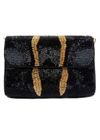 Black Clutch With Hand Embellished Cut Dana Work And Golden Accent Online - Kalki Fashion