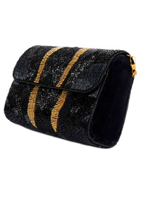 Black Clutch With Hand Embellished Cut Dana Work And Golden Accent Online - Kalki Fashion