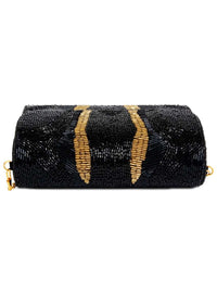 Black Clutch With Hand Embellished Cut Dana Work And Golden Accent Online - Kalki Fashion