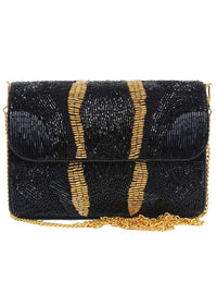 Black Clutch With Hand Embellished Cut Dana Work And Golden Accent Online - Kalki Fashion