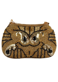 Black Clutch With Hand Embellished Golden Cut Dana And Sequins Online - Kalki Fashion