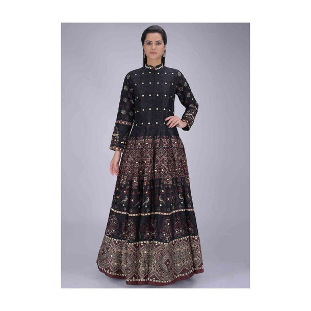 Black cotton anarkali suit with patola print only on Kalki