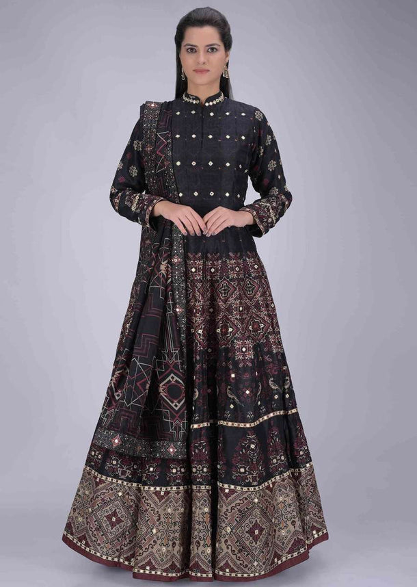 Black cotton anarkali suit with patola print only on Kalki