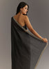Black Crushed Tissue Saree With Scallop Embroidered Border