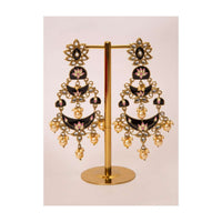 Black double layered chandbali earring with meenakari work