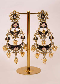 Black double layered chandbali earring with meenakari work