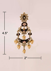 Black double layered chandbali earring with meenakari work