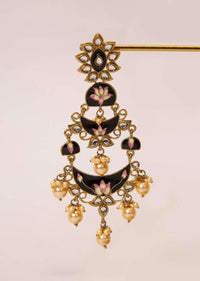 Black double layered chandbali earring with meenakari work